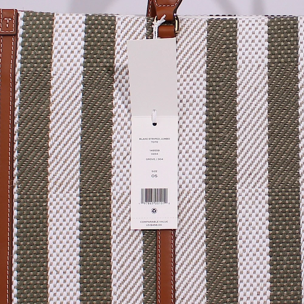 Tory Burch Blake Jumbo Striped Tote In Grove Green - Picture 8 of 8